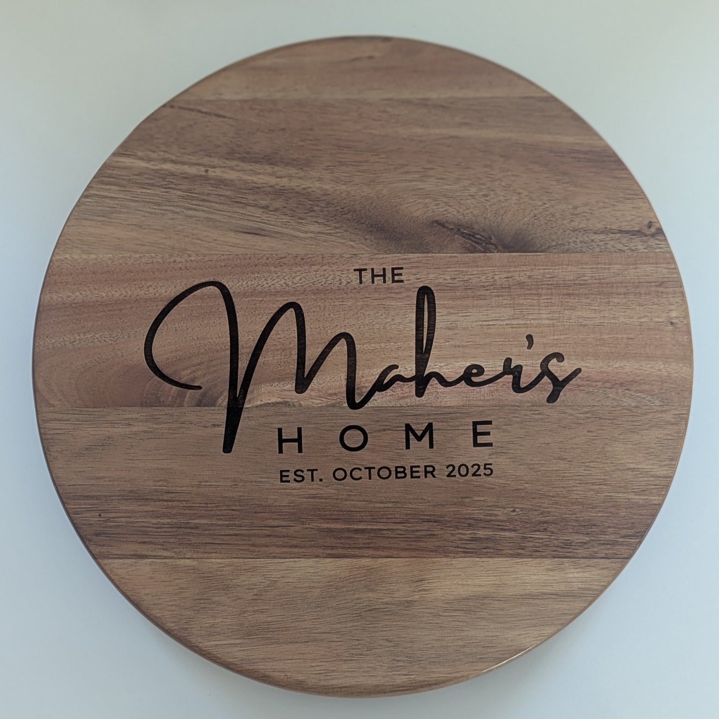Lazy susan engraved on acacia wood, brown. realtor, wedding, new home, gift