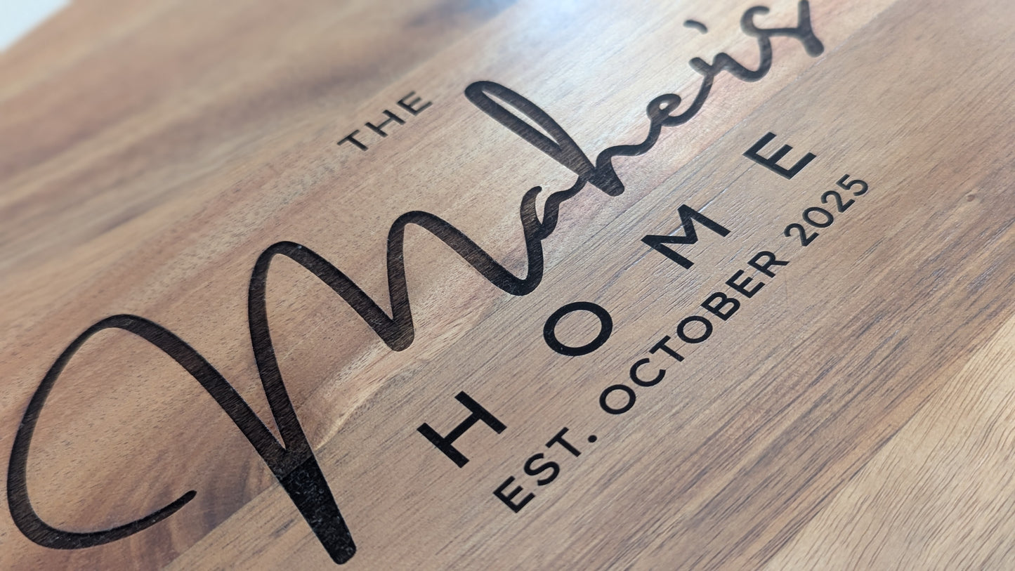 Lazy susan engraved on acacia wood, brown. realtor, wedding, new home, gift