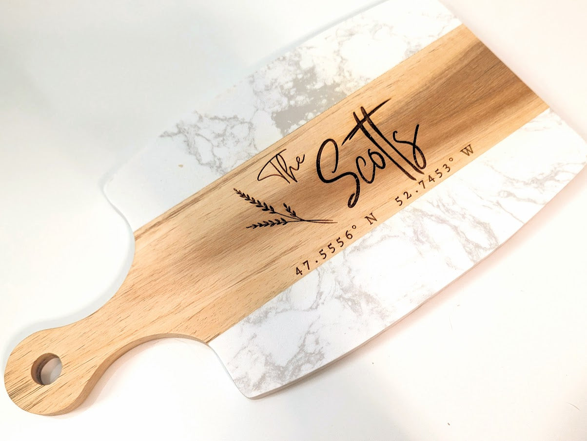 Custom Engraved White Marble Wood Cutting Board