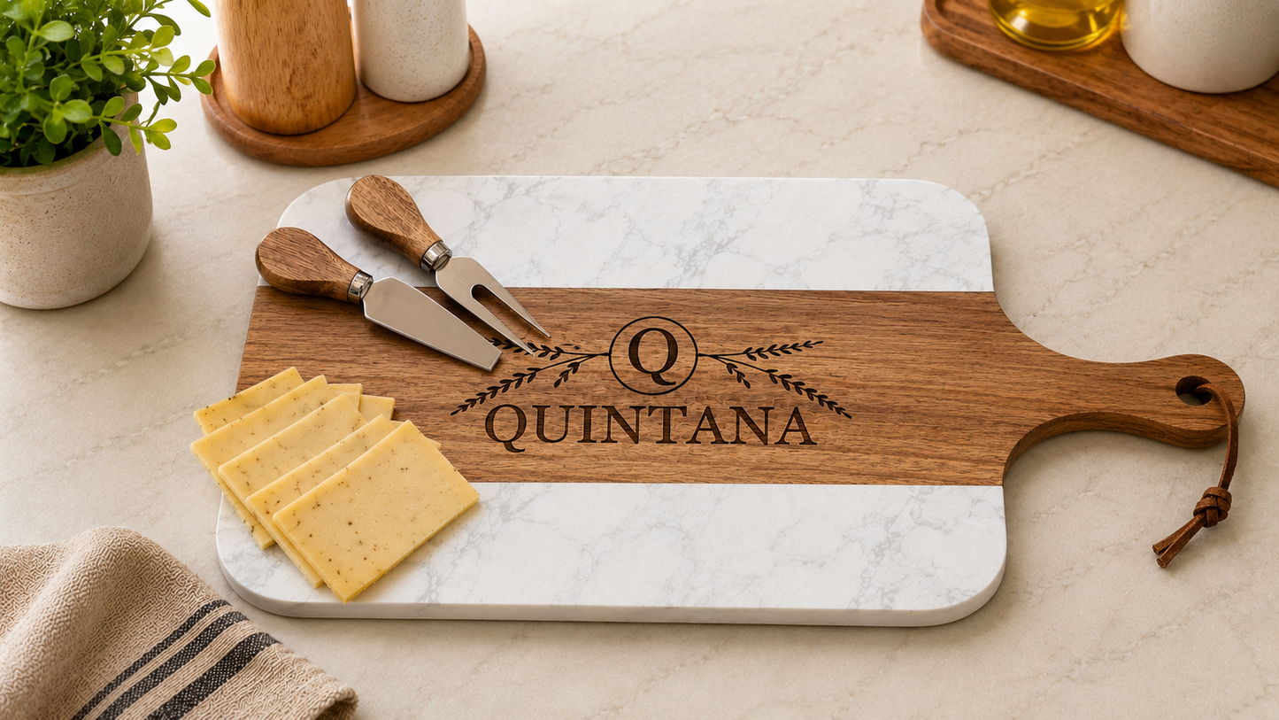 Custom Marble & Acacia Wood Cutting Board – Personalized Gift