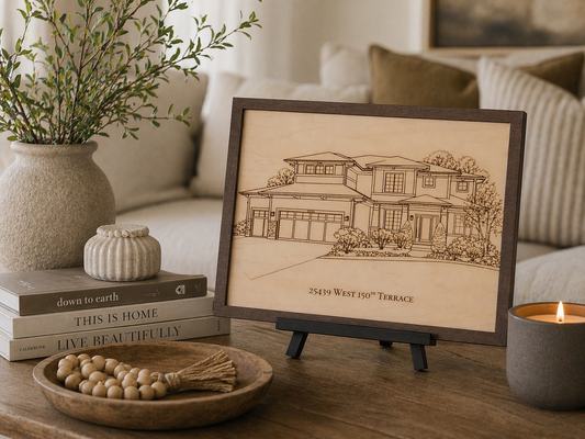Custom Engraved Home Portrait – Personalized House Drawing on Wood