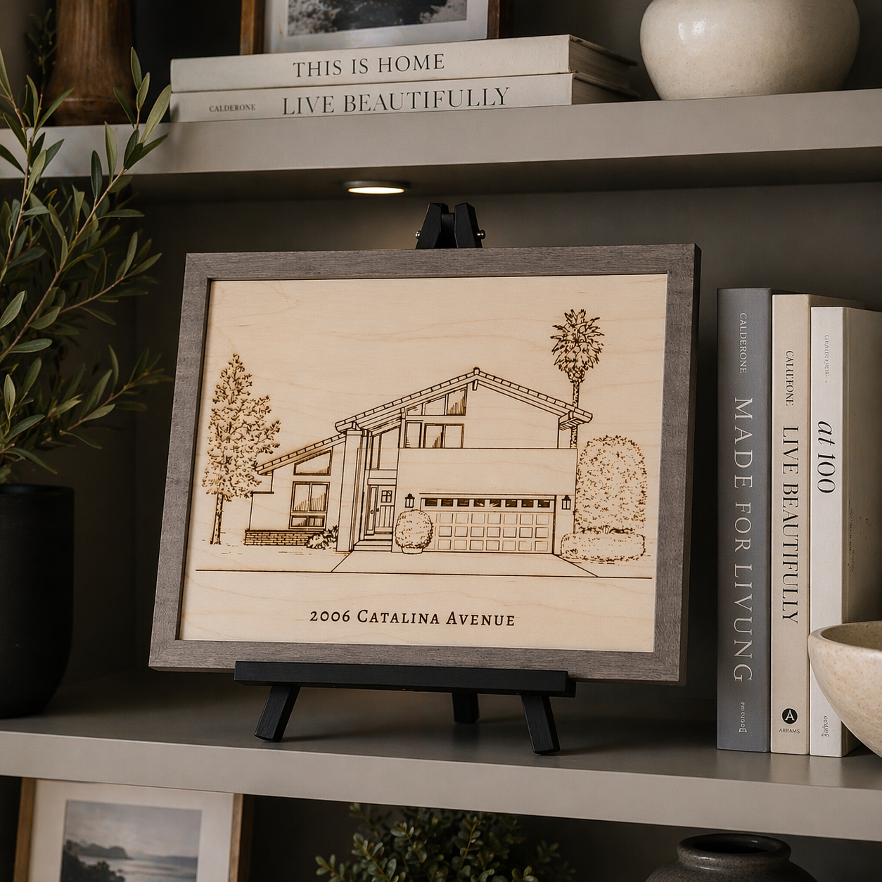 Custom Engraved Home Portrait – Personalized House Drawing on Wood