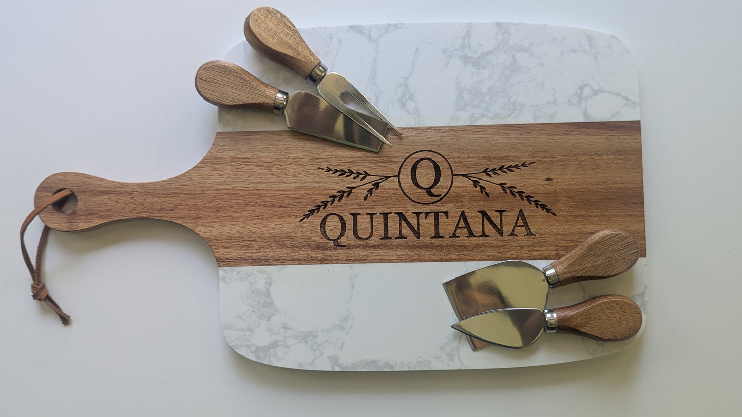 Custom Marble & Acacia Wood Cutting Board – Personalized Gift