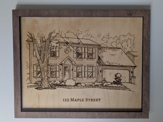 Custom Engraved Home Portrait – Personalized House Drawing on Wood