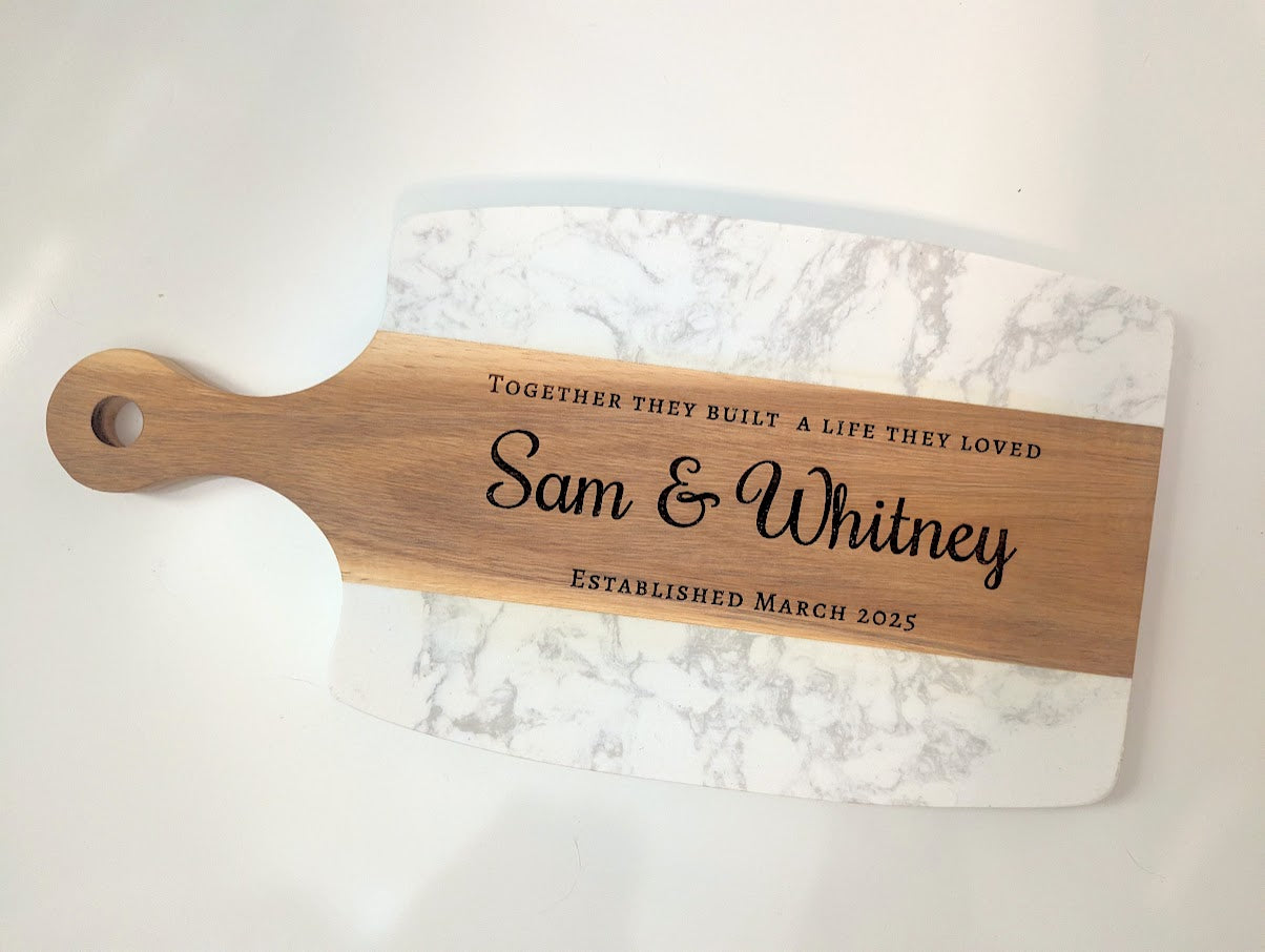 Custom Engraved White Marble Wood Cutting Board