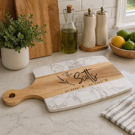 Custom Marble & Acacia Wood Cutting Board – Personalized Gift